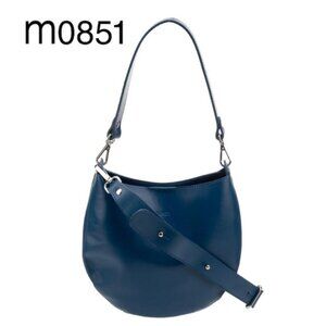 M0851 Blue Leather Shoulder Crossbody Bag | Adjustable Strap | Silver Hardware